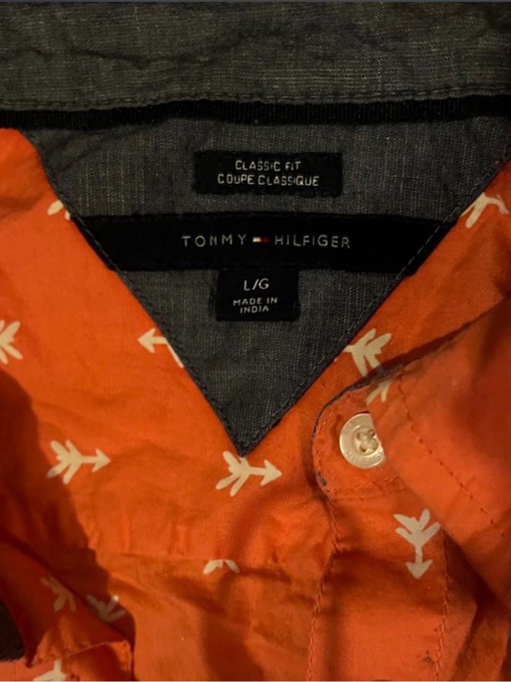 Tommy Hilfiger Orange Button-Down Shirt with White Arrow Print